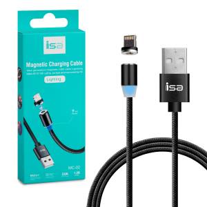 Кабель MС-02 USB на Lightning 1.2m 2A магнитный ISA черный